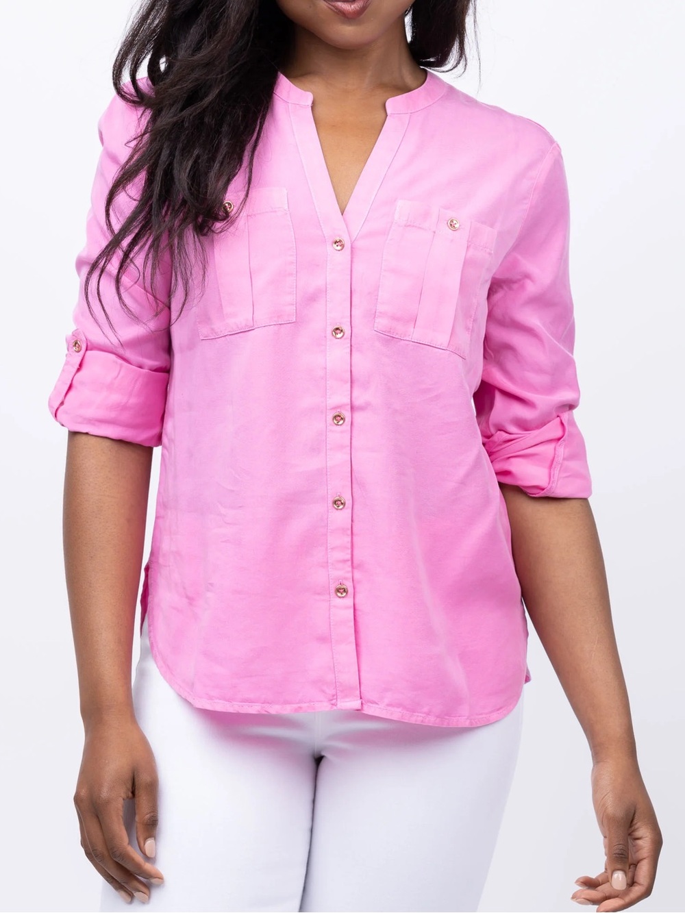NWT Nic & Zoe Drapey Utility Shirt in Pink Lotus, Size XS